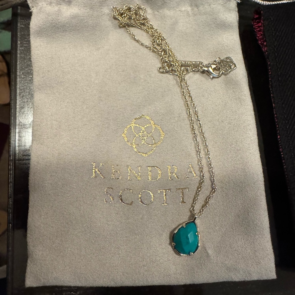 Kendra Scott Silver Necklace with Teal Pendant